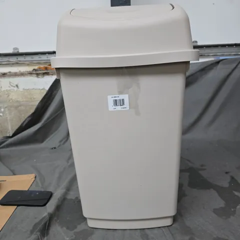 BEIGE PLASTIC WASTE BIN WITH LID