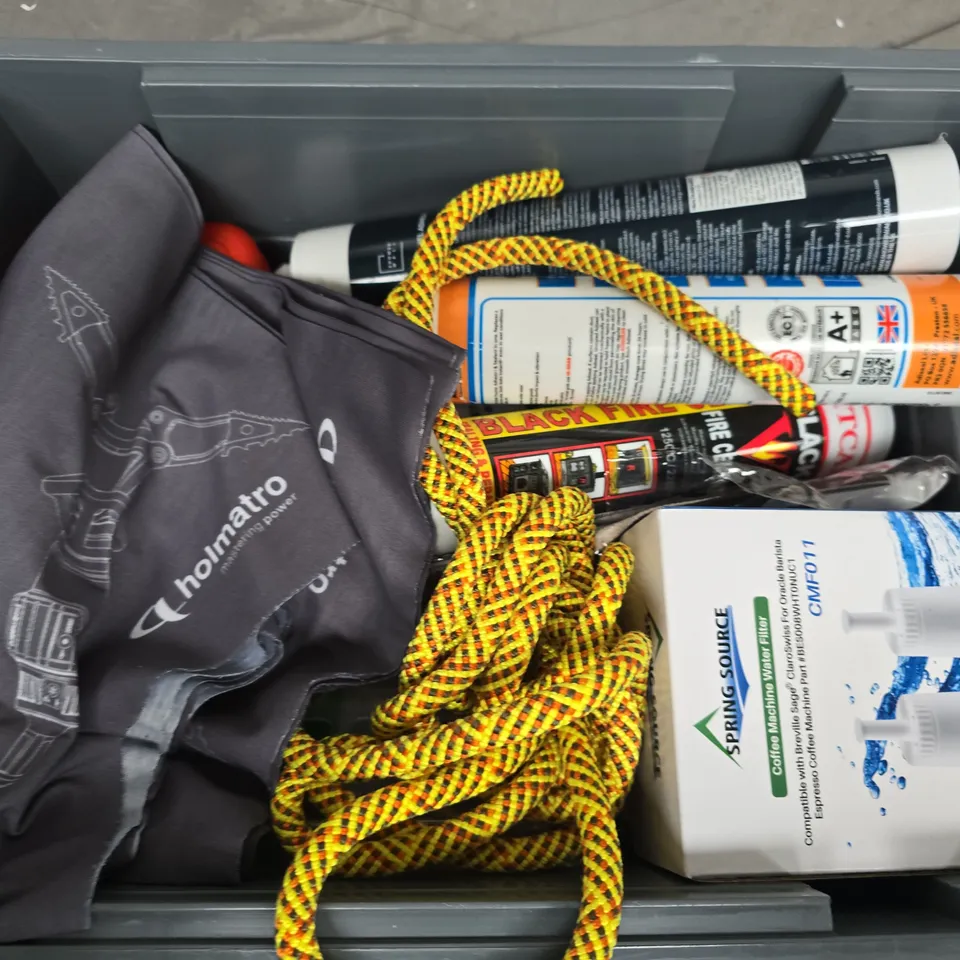 APPROXIMATELY 12 ASSORTED HOUSEHOLD ITEMS TO INCLUDE COFFEE MACHINE WATER FILTER, PROFESSIONAL ADHESIVE SEALANT, PLUG CRIMPER, ETC