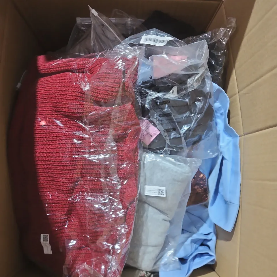 APPROXIMATELY 25 ASSORTED CLOTHING PRODUCTS IN VARIOUS STYLES & SIZES TO INCLUDE JACKETS, T-SHIRTS, DRESSES ETC