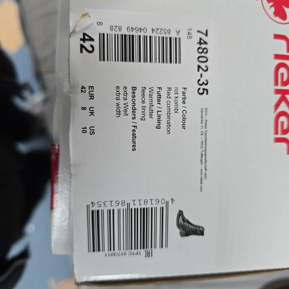 RIEKER BURGUNDY LEATHER BOOTS, LACE-UP – UK 8 (EU 42)