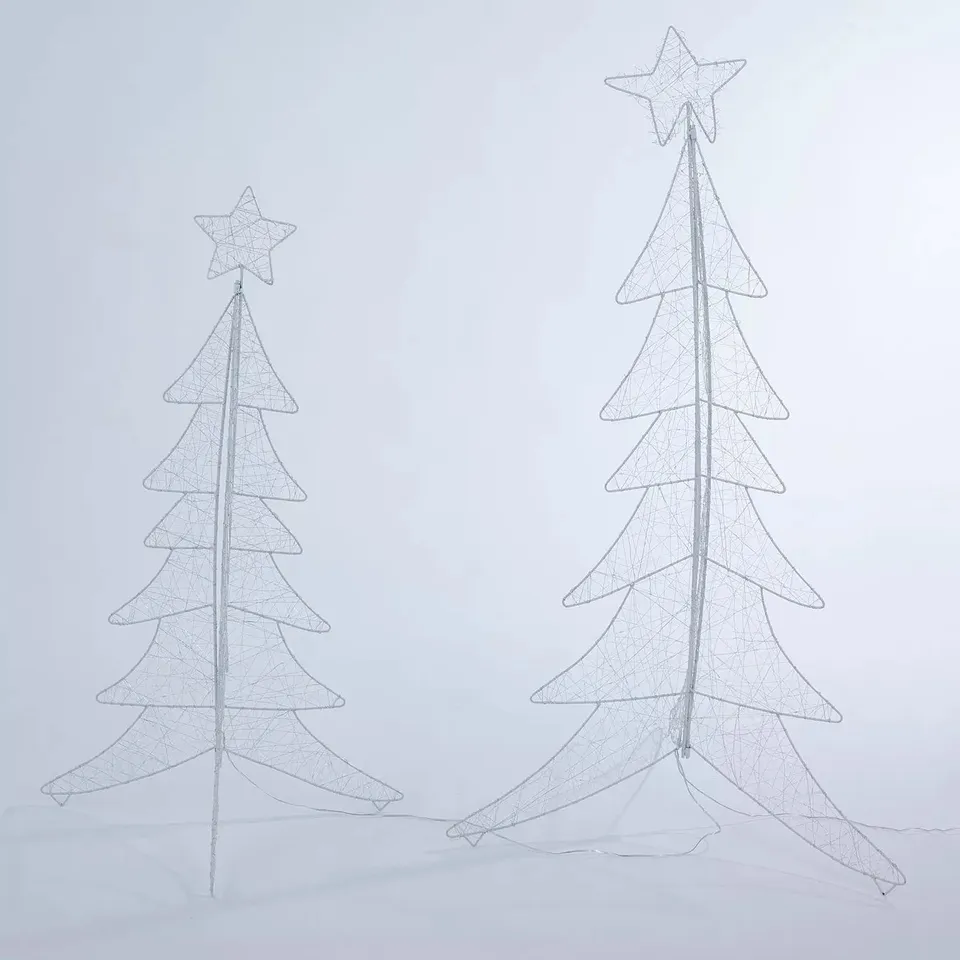 SET OF 2 METAL CHRISTMAS TREE OUTDOOR LIGHTS 