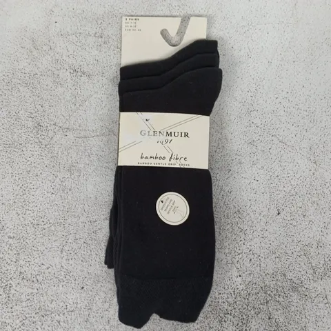 GLENMUIR BAMBOO FIBRE SOCKS – 3 PAIRS, BLACK, UK 7-11