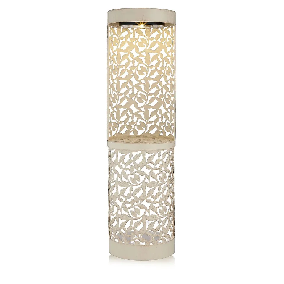 GARDEN STORIES SOLAR LEAF FRETWORK PILLAR WHITE