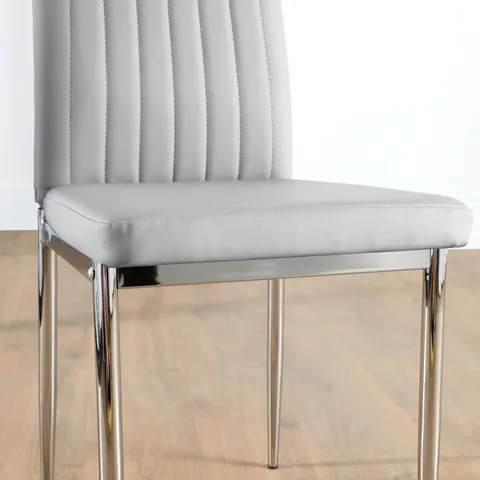 BOXED LEON DINING CHAIR, LIGHT GREY PREMIUM FAUX LEATHER & CHROME 