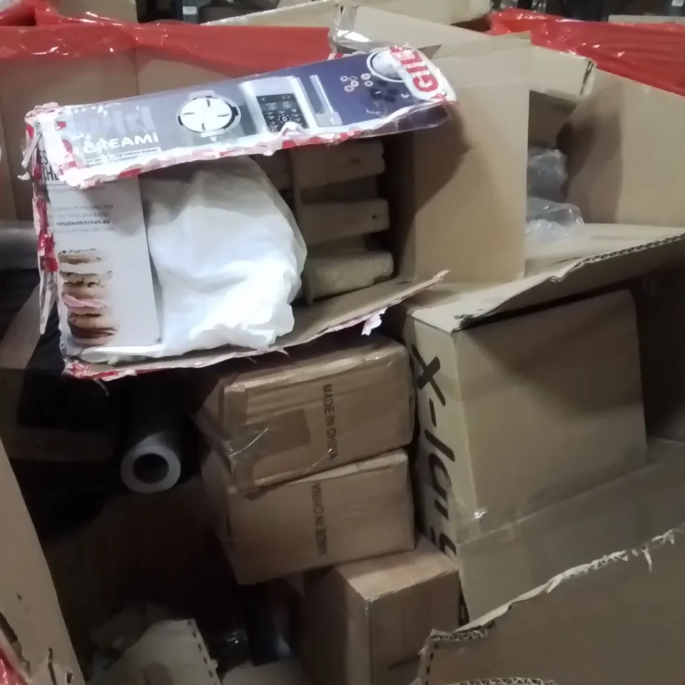 PALLET OF ASSORTED HOUSEHOLD GOODS AND PRODUCTS TO INCLUDE;TOILET SEAT,CEILING FAN WITH LIGHT,GOVEE FLOOR LAMP