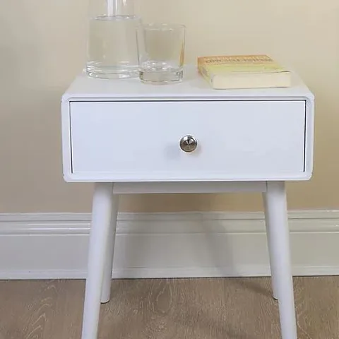 BRAND NEW BOXED OUT AND OUT NOVA WHITE ONE DRAWER BEDSIDE TABLE