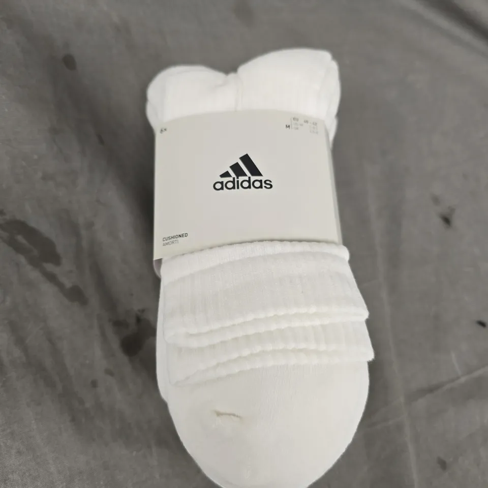 ADIDAS CUSHIONED SOCKS – WHITE, MEN'S SIZE M - X6