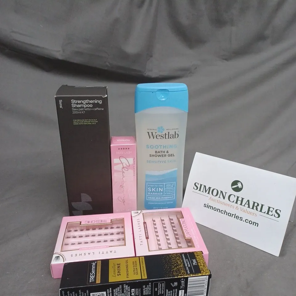TOTE OF ASSORTED COSMETIC ITEMS TOO INCLUDE , EYELASH MIST , SHOWER GEL , ETC 
