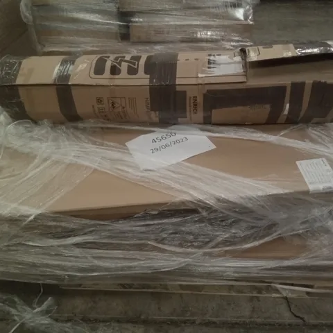 PALLET OF ASSORTED FURNITURE INCLUDING BOXED COFFEE TABLES, MATTRESS, NOTICE BOARD, IRONING BOARD