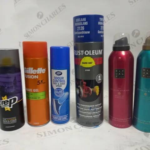 LOT OF APPROXIMATELY 20 ASSORTED AEROSOLS, TO INCLUDE RITUALS, SHAVE GEL, RUST-OLEUM, ETC - COLLECTION ONLY