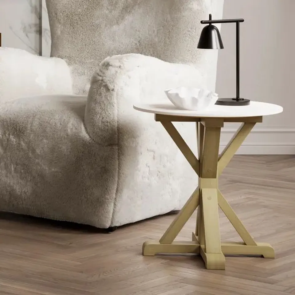 BOXED HARROW STONE & LATTE SIDE TABLE (1 BOX)