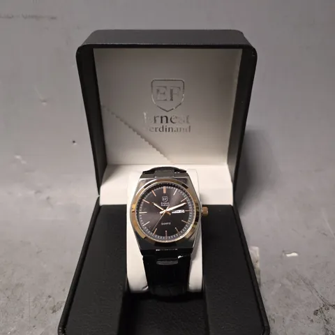 ERNEST FERDINAND WATCH β DAY DATE CALENDAR DIAL β LEATHER STRAP β 3ATM WATER RESISTANT - GIFT BOX