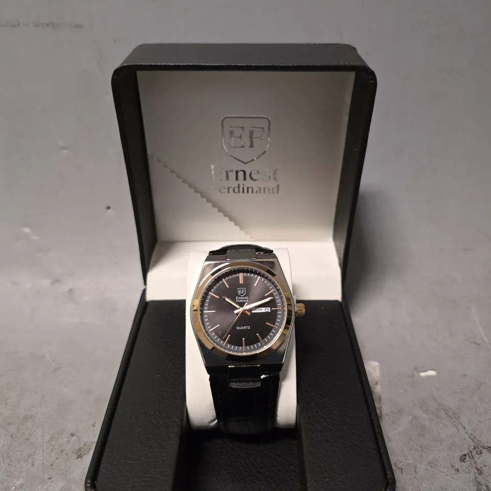 ERNEST FERDINAND WATCH – DAY DATE CALENDAR DIAL – LEATHER STRAP – 3ATM WATER RESISTANT - GIFT BOX