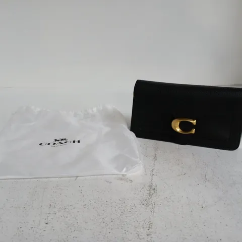 COACH PURSE – BLACK LEATHER WITH GOLD-TONE C LOGO CLASP