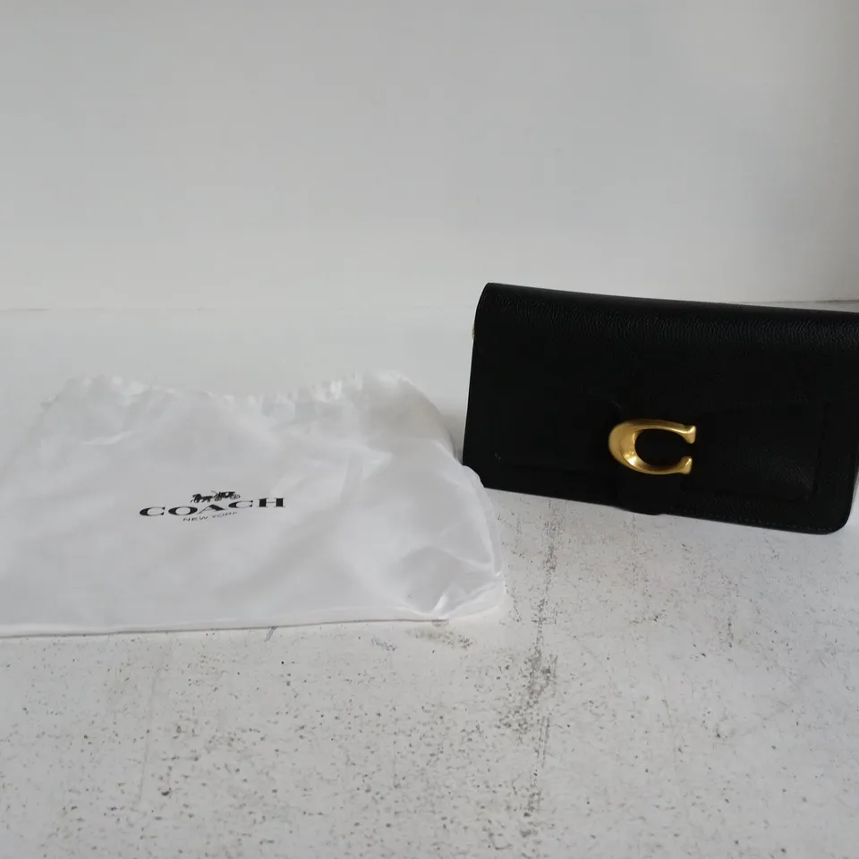 COACH PURSE – BLACK LEATHER WITH GOLD-TONE C LOGO CLASP