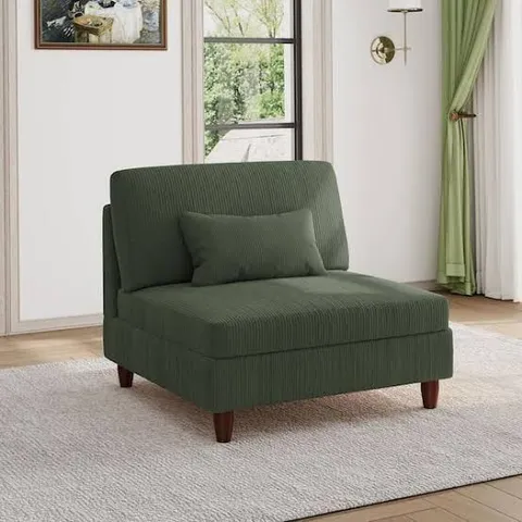 BOXED 37.3 IN. LUXURY ARMLESS CORDUROY POLYESTER RECTANGLE SECTIONAL CENTER 1-SEAT SOFA IN GREEN