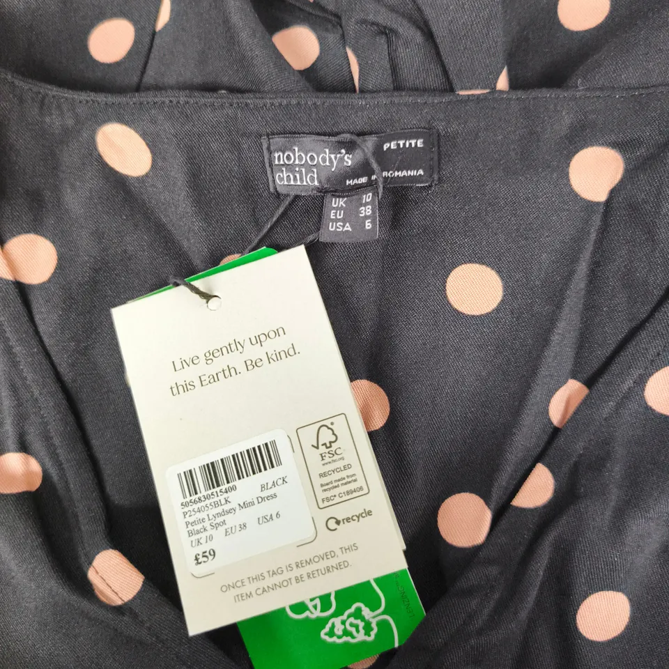 NOBODY'S CHILD WOMEN'S POLKA DOT DRESS – BLACK WITH PINK DOTS, UK 10