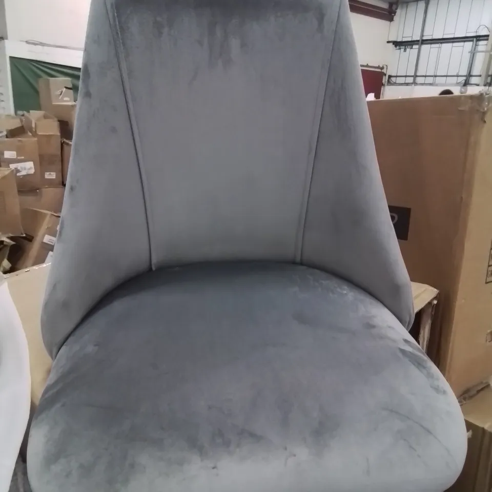 BOXED PAIR OF FINN GREY VELVET DINING CHAIRS 