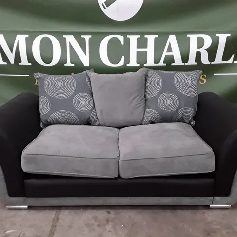 QUALITY DESIGNER DANUBE 2 SEATER SOFA - GREY/BLACK FABRIC