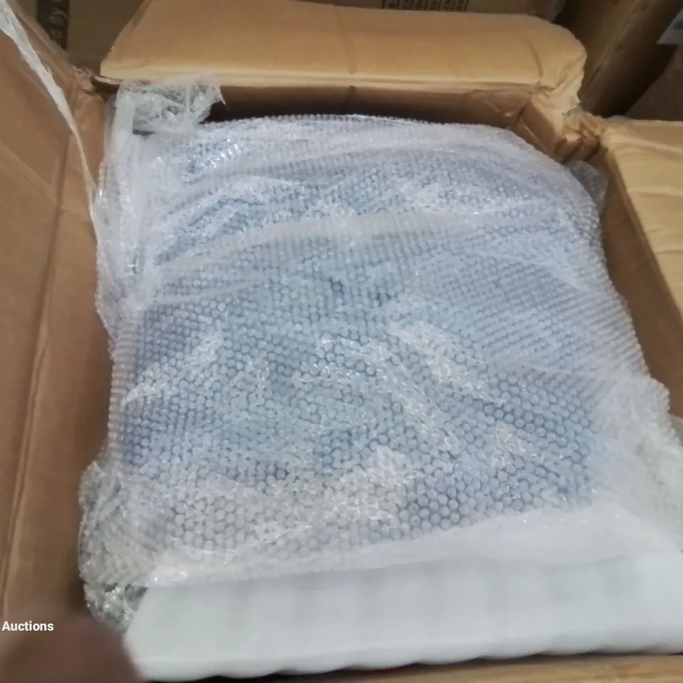 A BOXED PAIR OF BLUE VELVET UPHOLSTERED DINING ROOM CHAIRS 