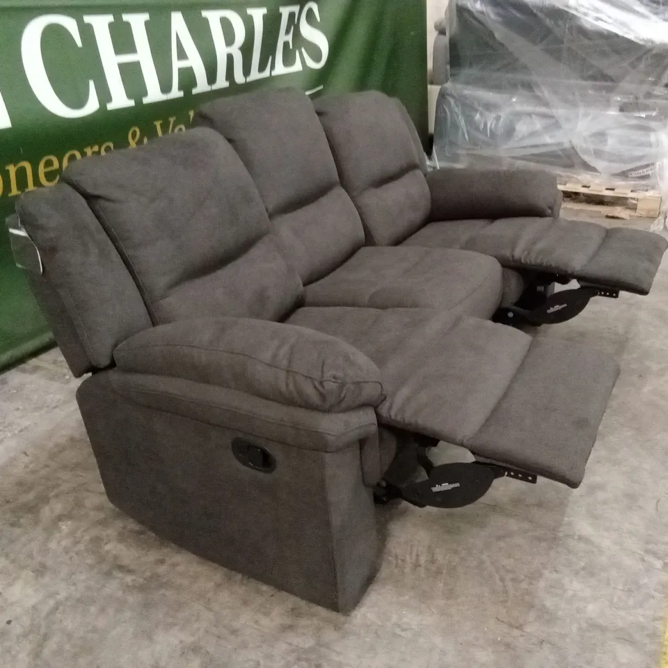 ALBION FABRIC 3 SEATER HIGH BACK MANUAL RECLINER SOFA - CHARCOAL RRP £749