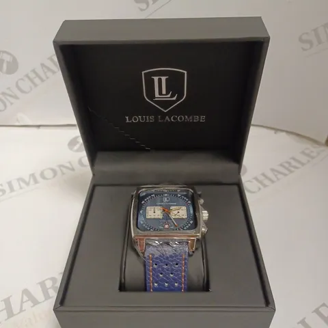 MENS LOUIS LACOMBE WATCH β SQUARE DIAL WITH WHITE SUB DIALS β LEATHER STRAP β 3ATM β HAND ASSEMBLED
