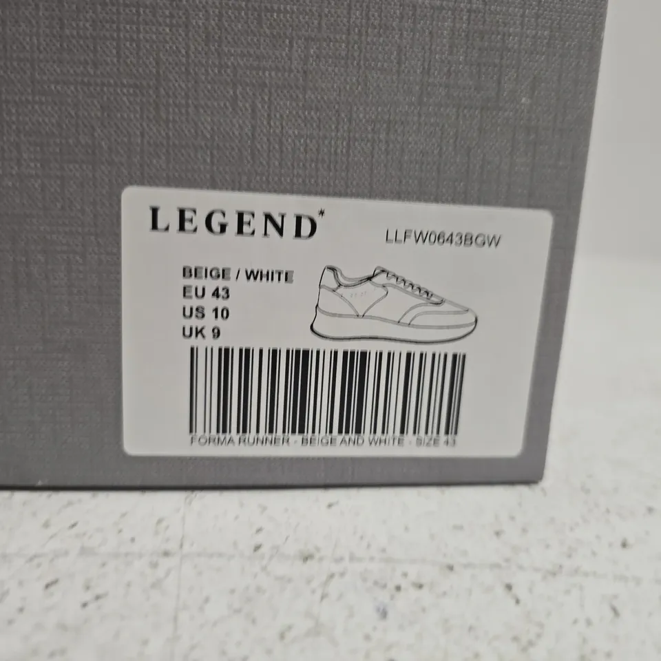 BOXED PAIR OF LEGEND BEIGE & WHITE FORMA RUNNER SNEAKERS – UK 9