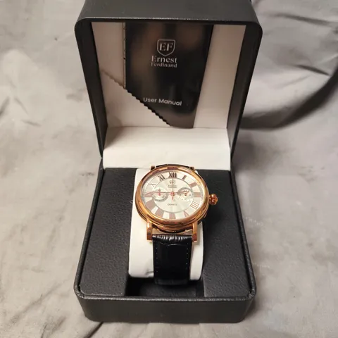 ERNEST FERDINAND CHRONOGRAPH WATCH – SUB DIALS – LEATHER STRAP – ROMAN NUMERALS