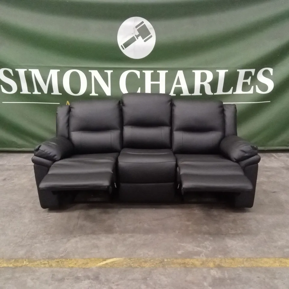 ALBION LUXURY FAUX LEATHER 3 SEATER HIGH BACK MANUAL RECLINER SOFA - BLACK RRP £619