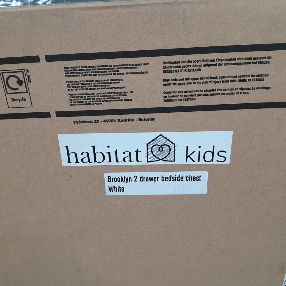 BOXED HABITAT KIDS BROOKLYN 2 DRAWER BEDSIDE CHEST - WHITE - COLLECTION ONLY