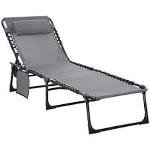 BOXED OUTSUNNY RECLINING SUN LOUNGER WITH PILOW - GREY