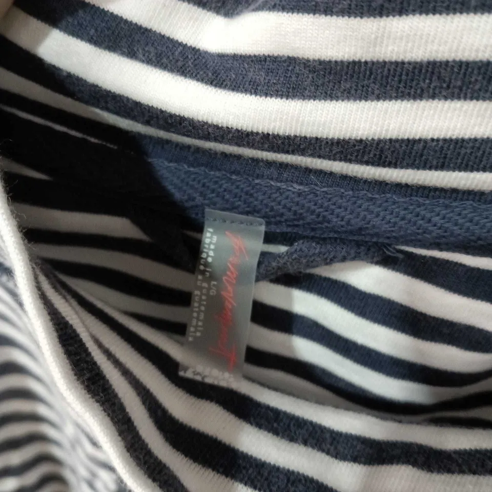 FP MOVEMENT STRIPED KNIT TOP – NAVY & WHITE SIZE L 