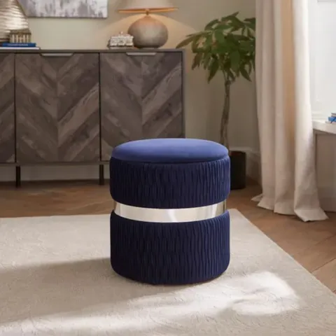 BOXED EDEN VELVET STORAGE FOOTSTOOL - MIDNIGHT BLUE (1 BOX)