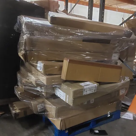 PALLET CONTAINING A VERY LARGE QUANTITY OF FLAT PACK FURNITURE ITEMS INCLUDING: CABINET, TV STANDS, SIDE TABLE ECT