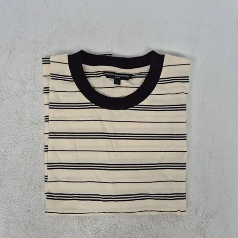 FRENCH CONNECTION SHORT SLEEVE STRIP TEE IN CREAM/BLACK SIZE SMALL