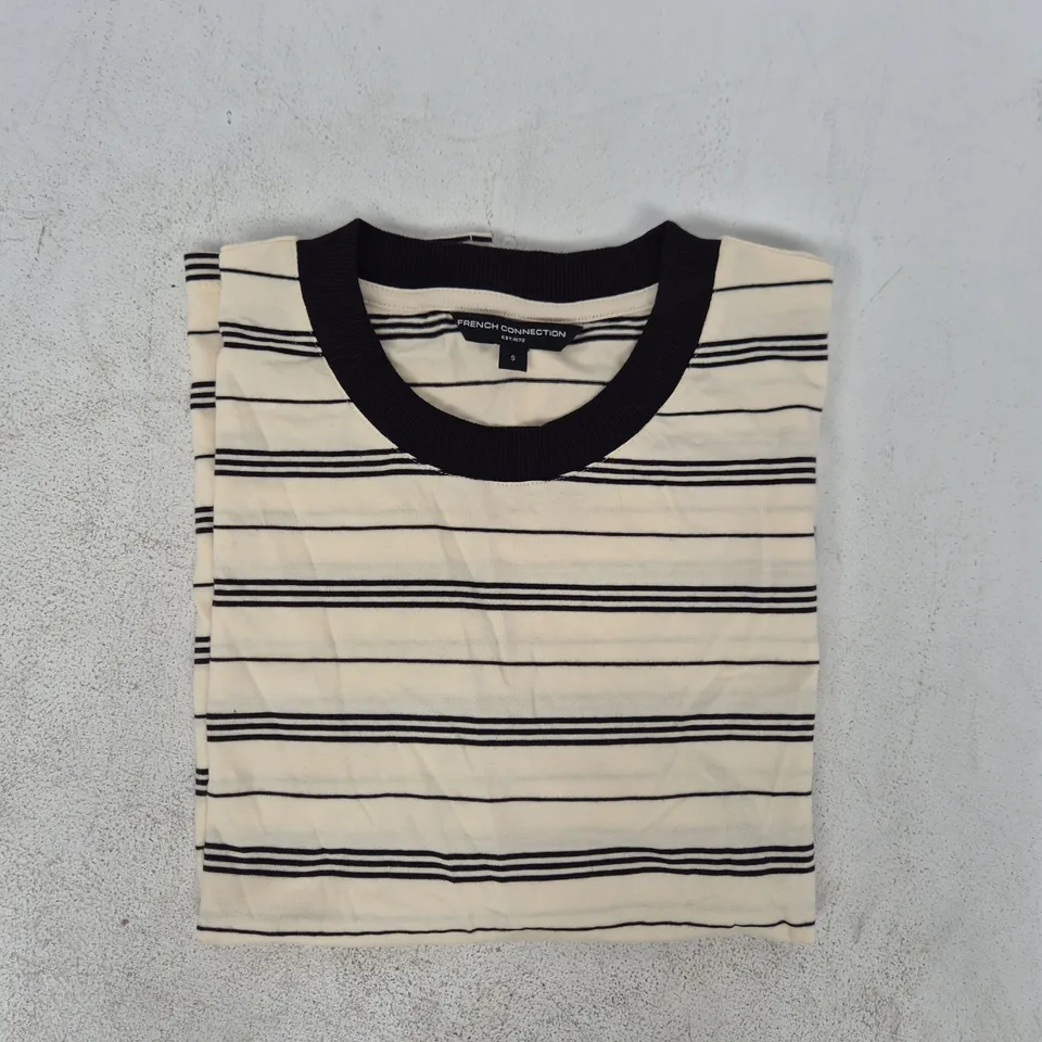 FRENCH CONNECTION SHORT SLEEVE STRIP TEE IN CREAM/BLACK SIZE SMALL