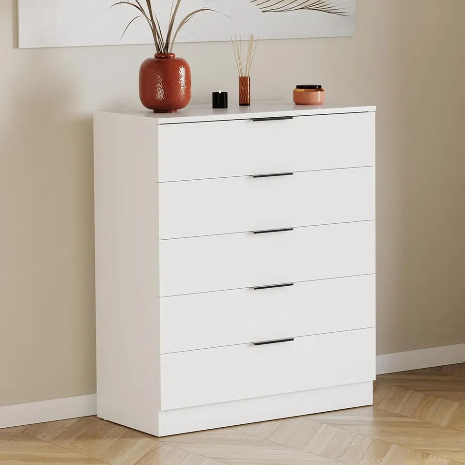 BOXED VIDA TREGA 5 DRAWER CHEST - WHITE (1 BOX)