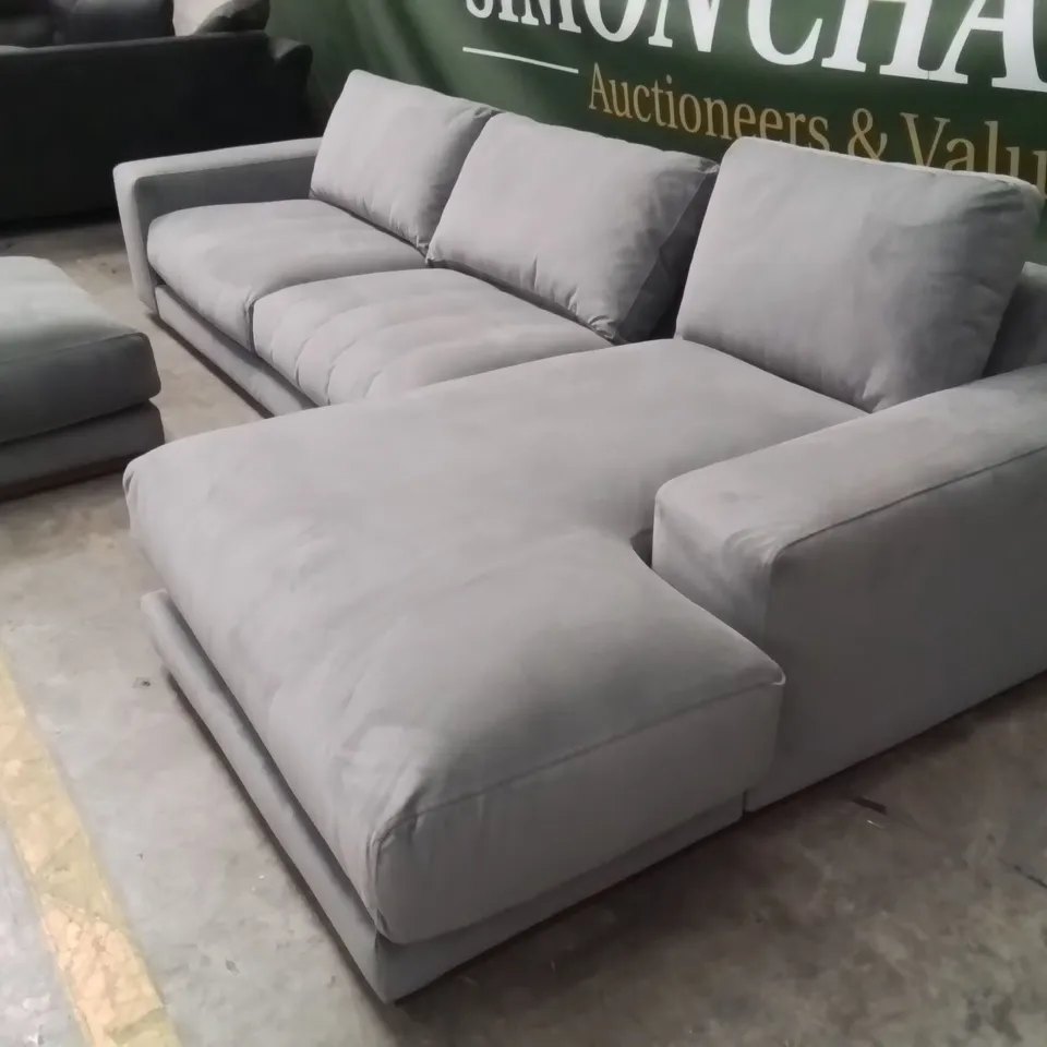 QUALITY DESIGNER EX SHOWROOM VELVET CORNER CHAISE SOFA WITH FOOTSTOOL 