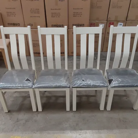 SET OF 4 DESIGNER WOODEN HIGH BACK DINING CHAIRS WITH FAUX LEATHER CUSHION PADS