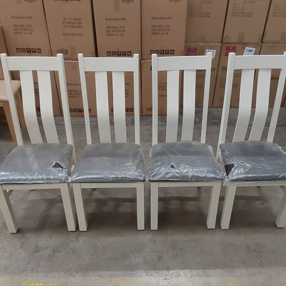 SET OF 4 DESIGNER WOODEN HIGH BACK DINING CHAIRS WITH FAUX LEATHER CUSHION PADS