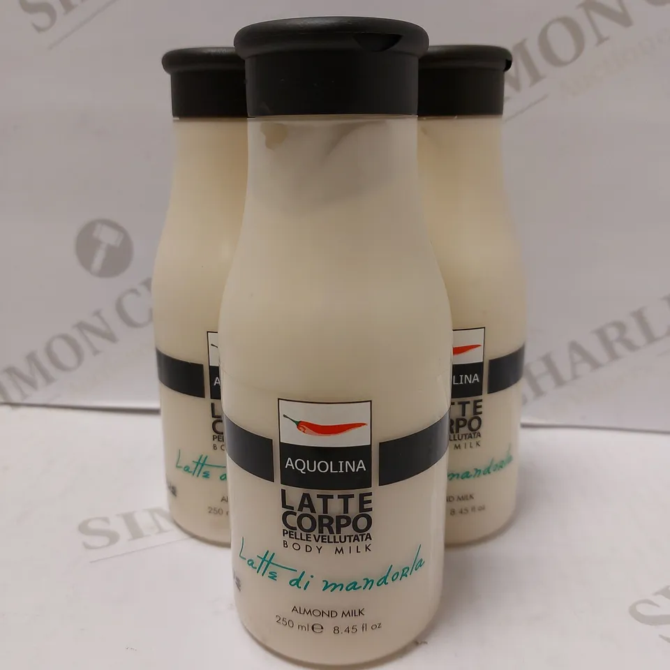 LOT OF APPROX 12 X 250ML AQUOLINA ALMOND MILK BODY MILK