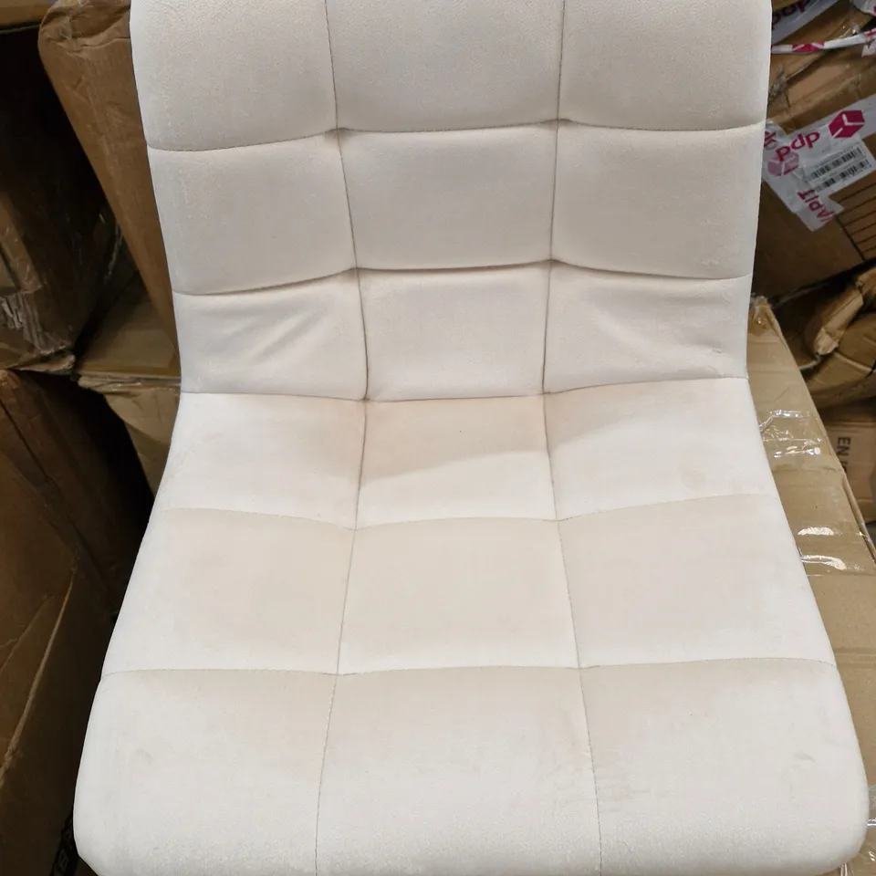 BOXED PAIR OF BEIGE VELVET BARSTOOLS (1 BOX)