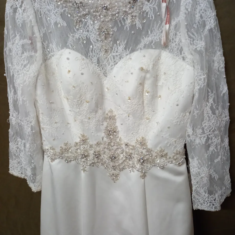 ROSETTA NICOLINI LACE SLEEVED EMBELLISHED WEDDING DRESS - 14