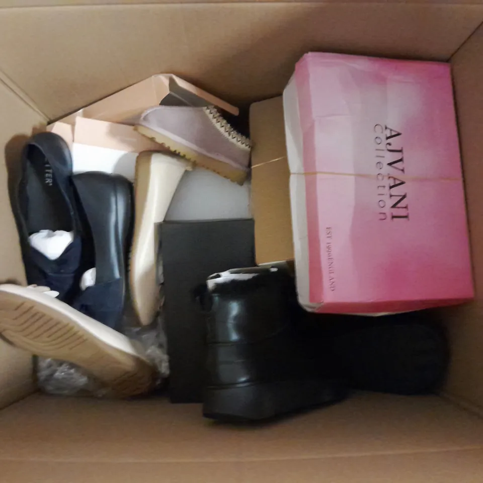 APPROXIMATELY 10 ASSORTED PAIRS OF SHOES AND FOOTWEAR ITEMS IN VARIOUS STYLES AND SIZES TO INCLUDE HEELS, BALLET SHOES, SLIP ONS, ETC