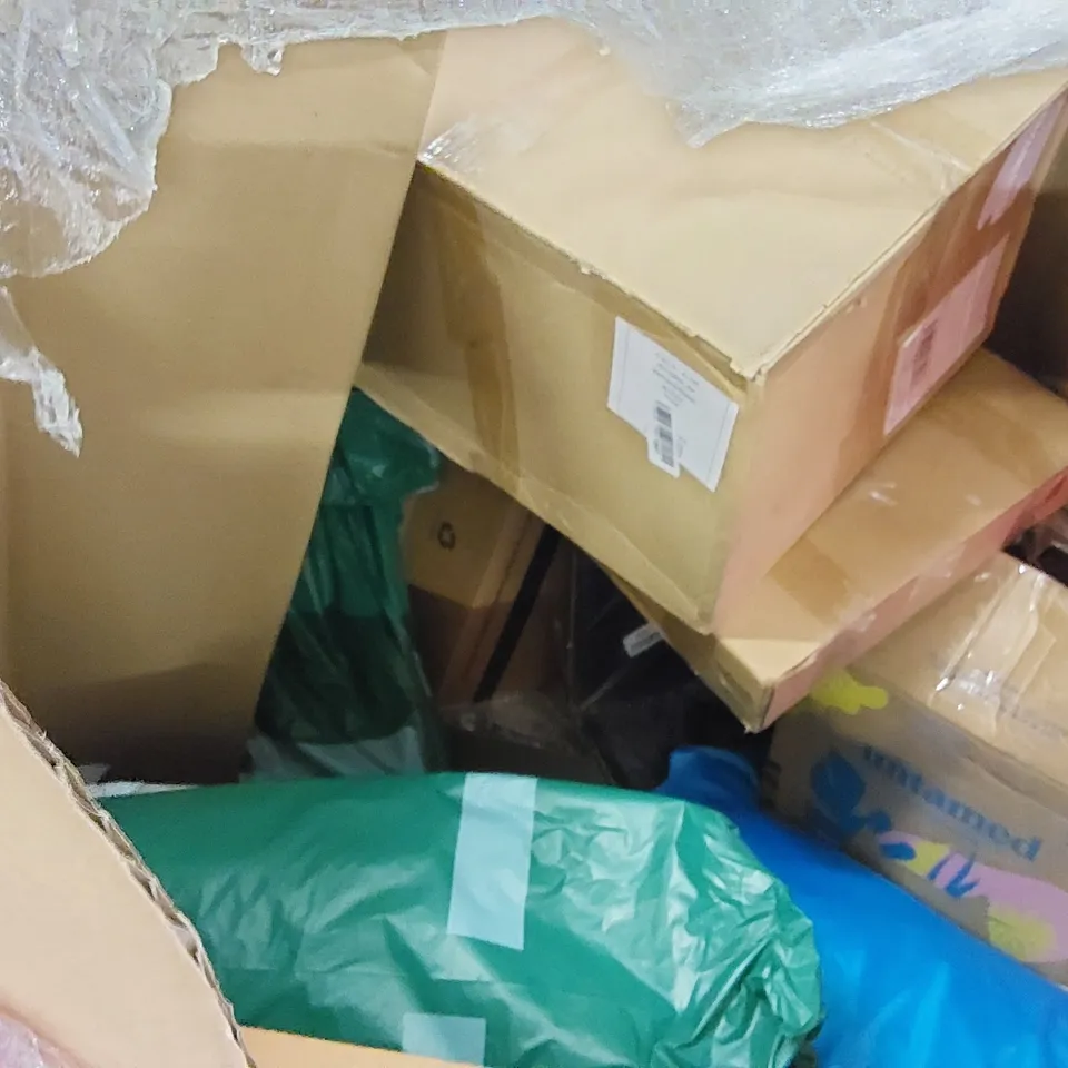 PALLET OF ASSORTED ITEMS INCLUDING: BABY BED, HAIR GROWTH KIT, RETRACTABLE SAFETY GATE, FRAMED WORLD MAP, TOILET SEAT