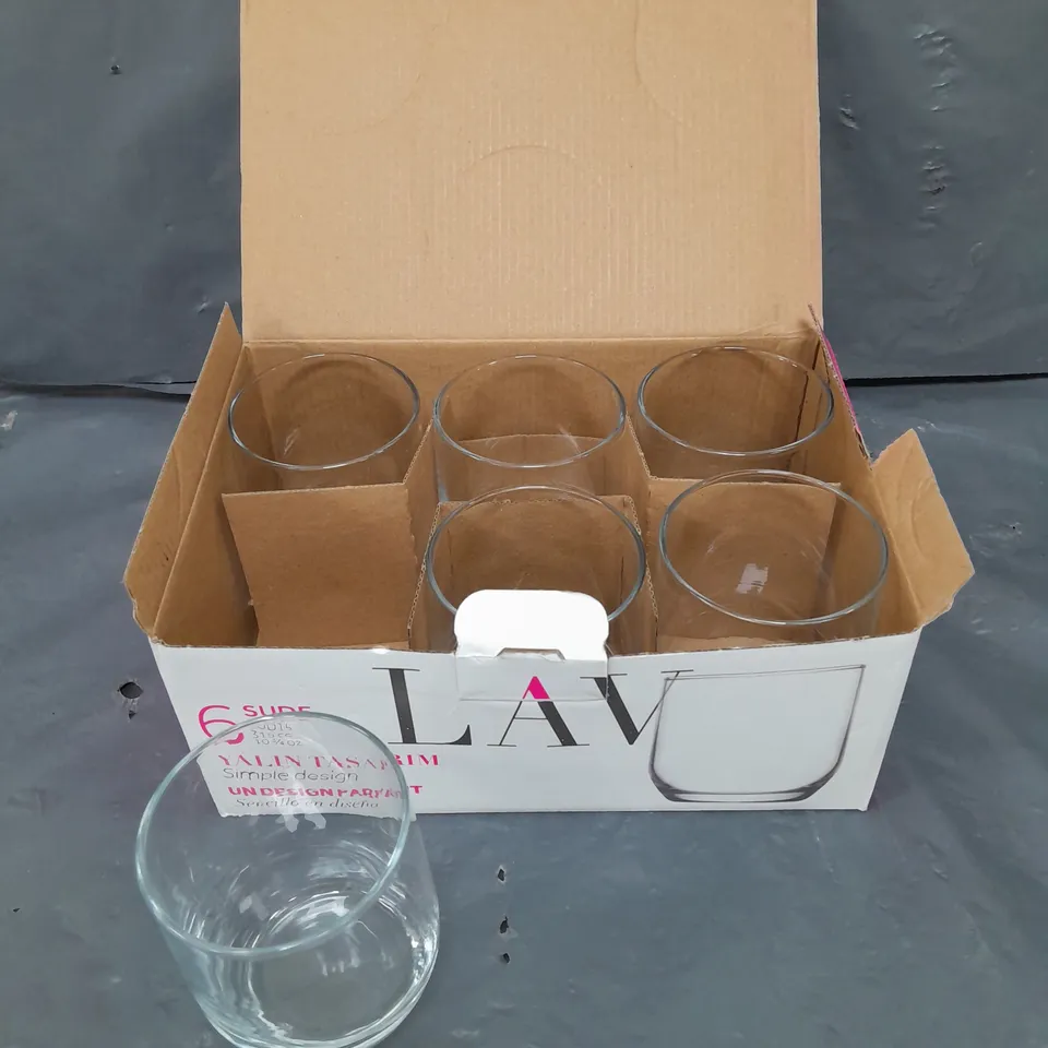 BOXED LAV SET OF 6 GLASS TUMBLERS - COLLECTION ONLY 