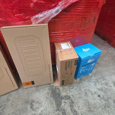 PALLET OF ASSORTED HOUSEHOLD GOODS AND PRODUCTS TO INCLUDE;TESLA TRUCK MAT,STEAM CLEANER,EXTERNAL FILTER