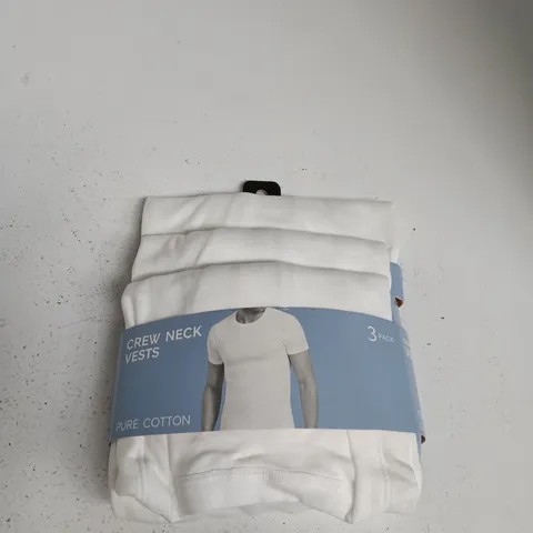 M&S CREW NECK VESTS – PURE COTTON, 3-PACK, WHITE (SIZE L)