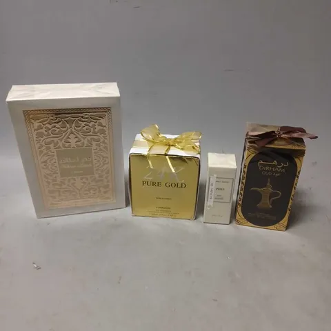 BOX OF APPROXIMATELY 4 ASSORTED SEALED FRAGRANCES TO INCLUDE - DIRHAM OUD - LONKOOM - LATTAFA - ETC