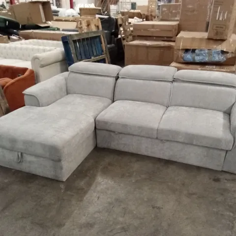 DESIGNER 3 SEATER CHAISE PULL-OUT SOFA BED - GREY FABRIC 